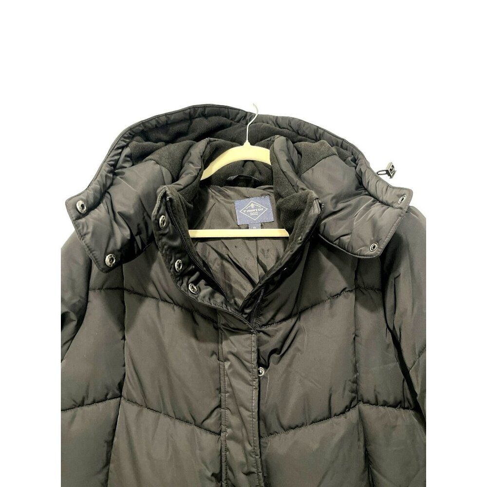 St John's Bay Long Black Quilted Hooded Puffer Winter Coat XL NWOT - Picture 6 of 10